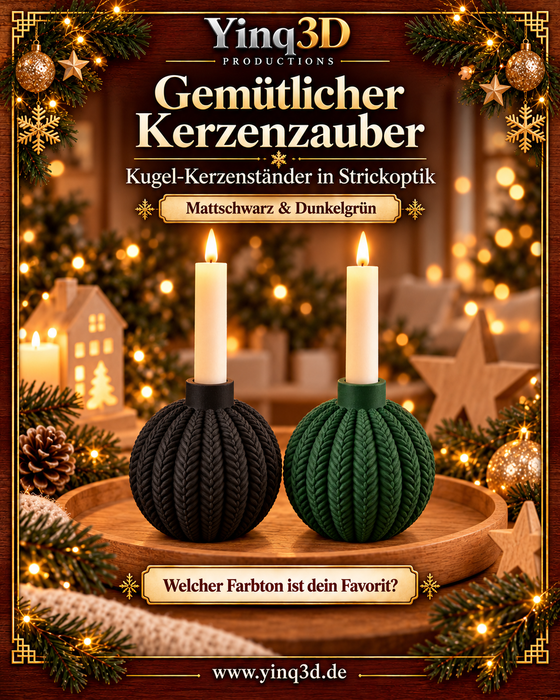 Strickweihnachtskugel – Stabkerzenhalter in 2 Strickmustern