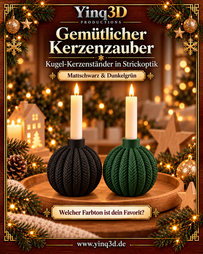 Strickweihnachtskugel – Stabkerzenhalter in 2 Strickmustern