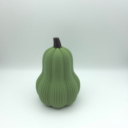 Olivgrüner Deko-Butterkürbis mit dunklem Strunk.