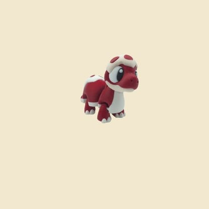 Rot-weiße Brontosaurus-Miniatur von vorn.