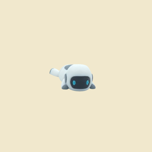 Weißer Beep-Miniroboter mit blauem Gesichtsfeld.