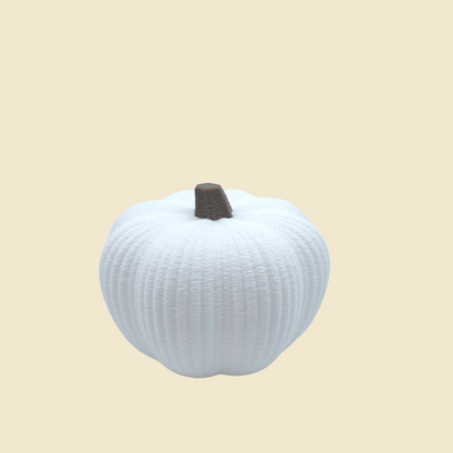 Kleiner weißer Ribbed-Elegance-Deko-Kürbis.