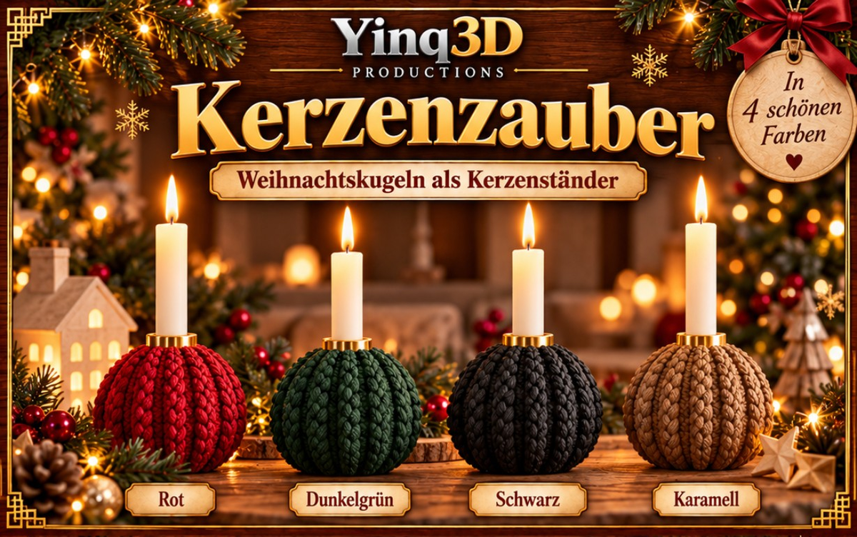 Yinq3D Kerzenzauber – Weihnachtskugeln-Kerzenständer in Rot, Dunkelgrün, Mattschwarz und Karamell