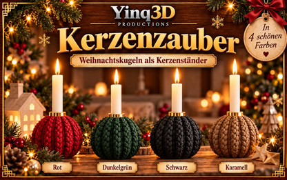 Yinq3D Kerzenzauber – Weihnachtskugeln-Kerzenständer in Rot, Dunkelgrün, Mattschwarz und Karamell