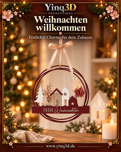 Winterlicher Deko-Kranz mit Häusern und Tannen