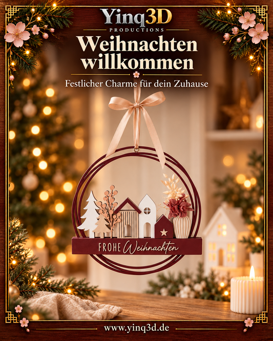 Winterlicher Deko-Kranz mit Häusern und Tannen